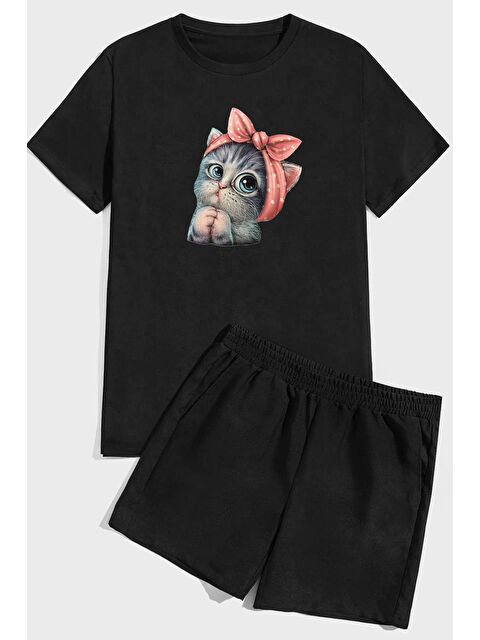 uyguntarz Sevimli Kedi Baskı Şort Takım - S000244131-19351