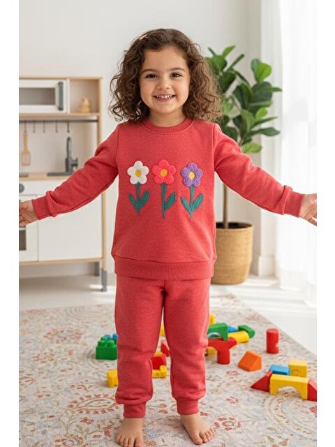 Tofisa Kız Çocuk Mercan Nakışlı İki İplik İkili Takım - 27972-MERCAN - S000468359-19963