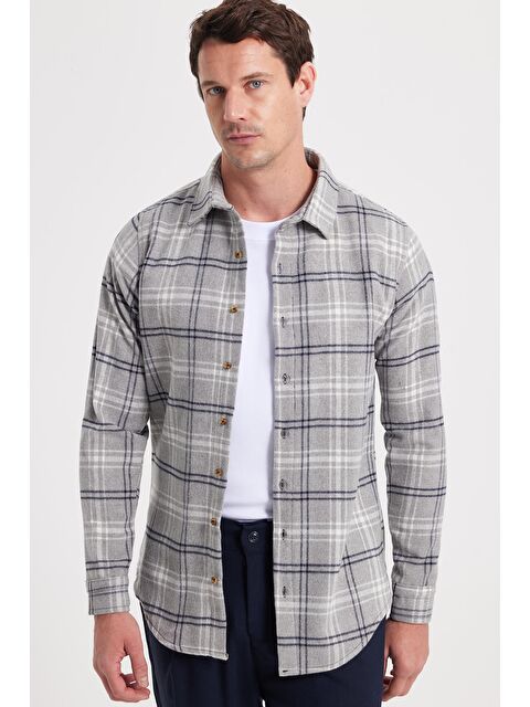 TUDORS Erkek Slim Fit Dar Kesim Kareli Kışlık Oduncu Gömlek - S000519941-20600