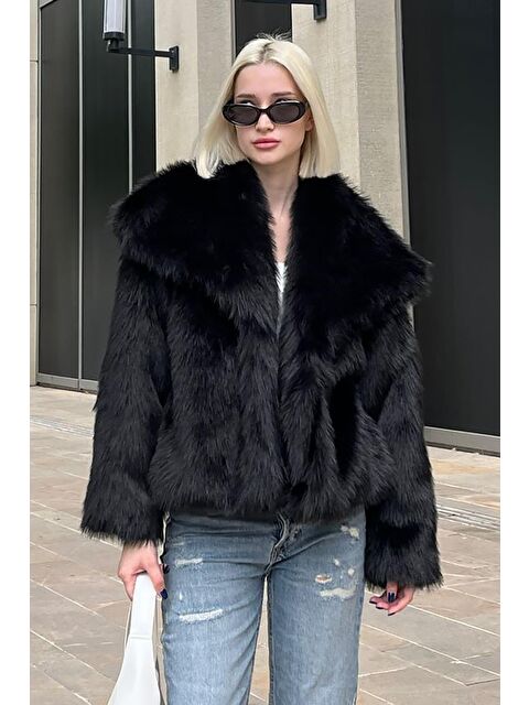 Madmext Siyah Yumuşak Dokulu Kadın Kürk Mont Mg2204 - S000273950-19351