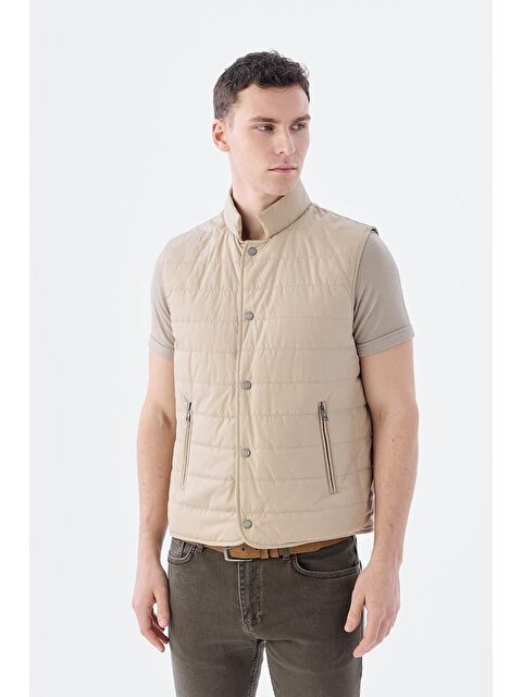 JAKAMEN Bej Hakim Yaka Elyaflı Slim Fit Yelek - S000496559-19928