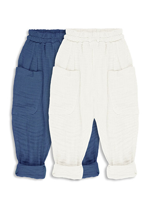 Catz Kids 2'li Paket Boyfriend Müslin Pantolon ( İndigo ve Ekru )