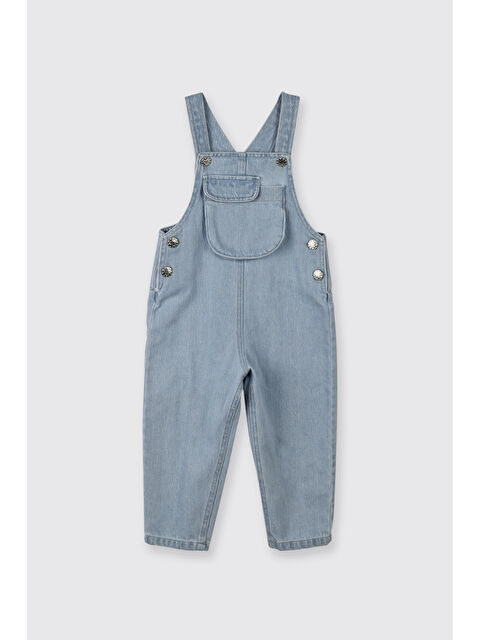 Panço Kız Bebek Arka Bedeni Etiket Detaylı Yıkamalı Jean Mavi Salopet - S000524760-17234