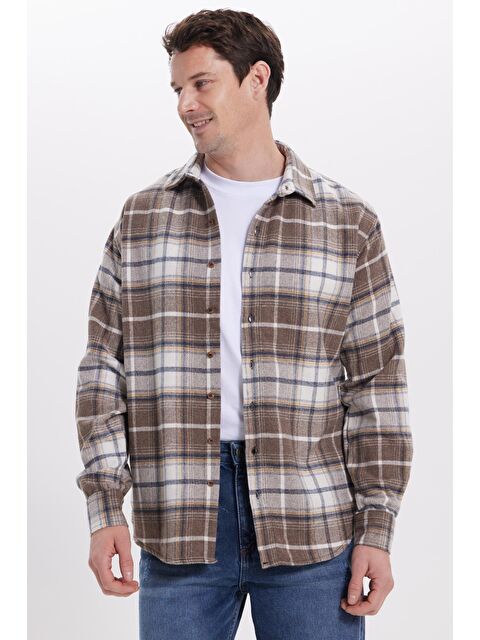 TUDORS Erkek Relax Fit Rahat Kesim Kışlık Kareli Oduncu Gömlek - S000519945-19413