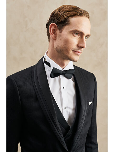 Altınyıldız Classics Erkek Siyah Slim Fit Dar Kesim Mono Yaka Desenli Yelekli Smokin Takım - S000442629-19351