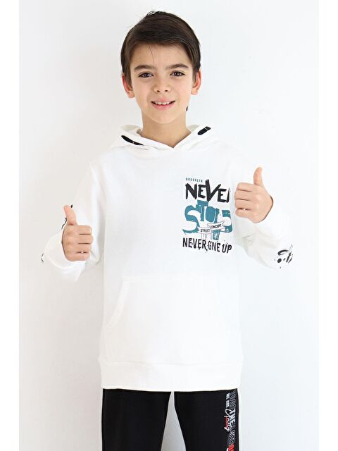 Breeze Erkek Çocuk Sweatshirt Kanguru Cepli Kapüşonlu Ekru (9-16 Yaş)