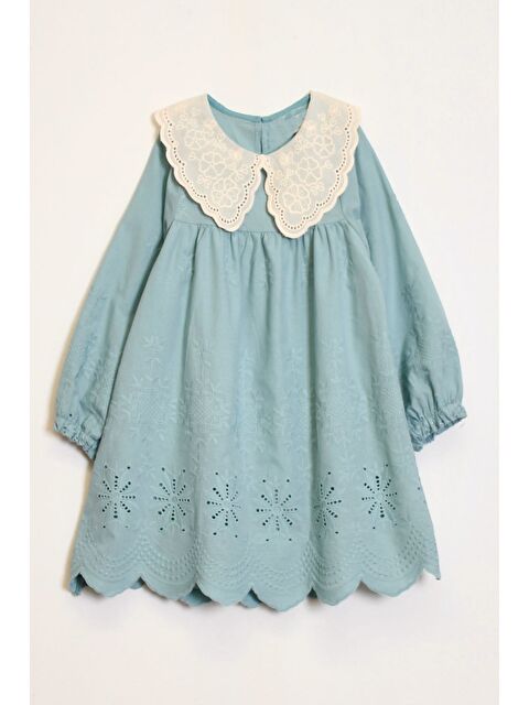 Modanino Kız Çocuk Dantel Yakalı Dokuma Elbise 3-7 Yaş 12247 - S000386292-20055