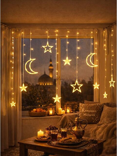 Parti Adresi Ramazan Temalı LED Işık Ay Yıldız Figürlü 8 Fonksiyonlu Günışığı Eklenebilir Fişli 3 Metre - S000518619-26865