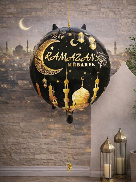 Parti Adresi Ramazan Mübarek Temalı Altın Cami ve Hilal Desenli Folyo Balon 45 cm - S000518621-37201