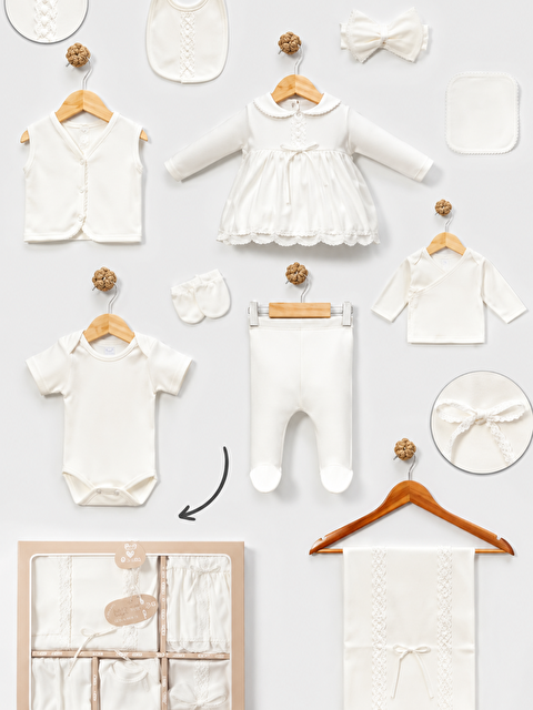 Verona Tarz Kız Bebek Tüllü Etekli Bandanalı Lüks Kutulu 10’lu Hastane Çıkış Seti %100 Pamuk 0-3 Ay