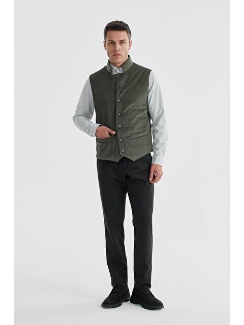 JAKAMEN Haki Hakim Yaka Çift Taraflı Slim Fit Yelek - S000496558-18547