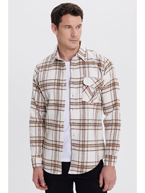 TUDORS Erkek Slim Fit Dar Kesim Kareli Tek Cepli Oduncu Gömlek - S000519948-23173