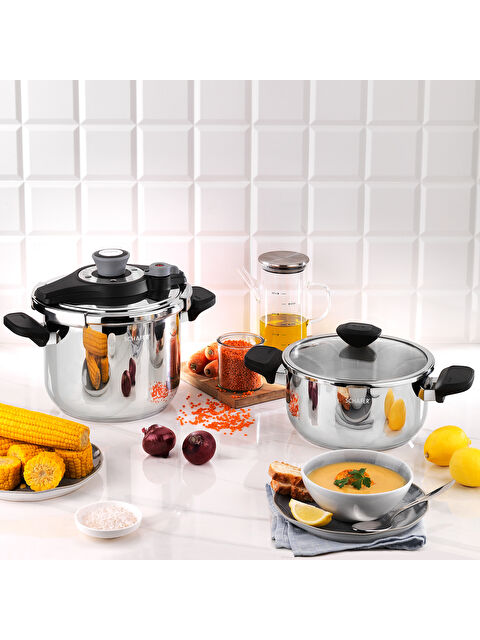 SCHAFER Pratikmatik 4 Parça Düdüklü Tencere Seti 4+6,5 L-Siyah/Gri - S000518624-20600