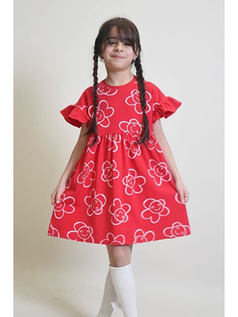 Modanino Kız Çocuk %100 Pamuk Kol Fırfırlı Elbise 4-10 Yaş 12241 - S000386295-20048