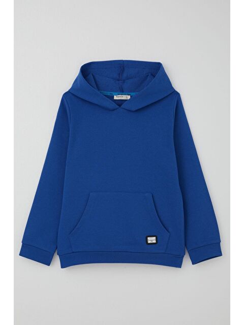 Breeze Erkek Çocuk Sweatshirt Kanguru Cepli Armalı Saks Mavisi (4-8 Yaş)