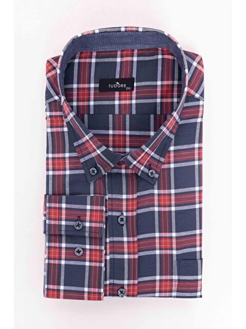 TUDORS Büyük Beden Uzun Kollu Ekoseli Biyeli Yaka Düğmeli Erkek Gömlek - S000243354-23173