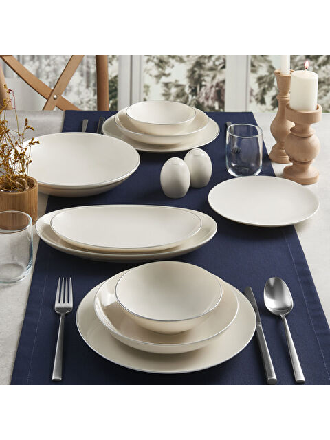 GÜRAL PORSELEN Camelia 30 Parça 6 Kişilik Bone Yemek Takımı - Pırlanta - S000518630-37646