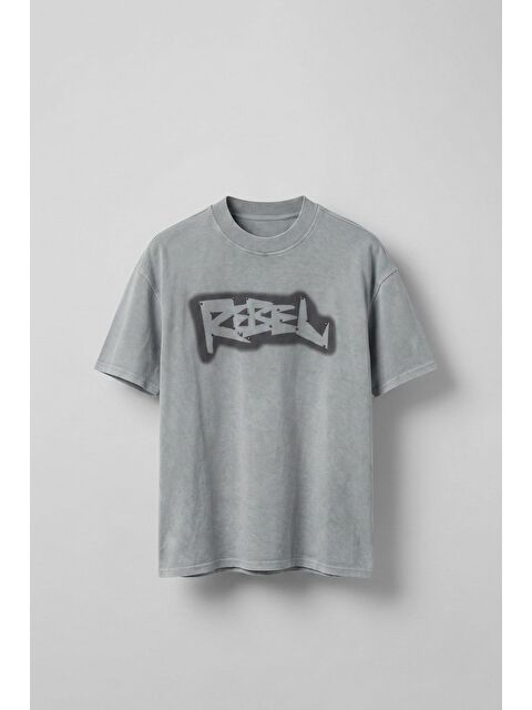 Abluka Online Erkek Baskılı Yıkamalı Premium Oversize T-Shirt Gri - S000506845-20600
