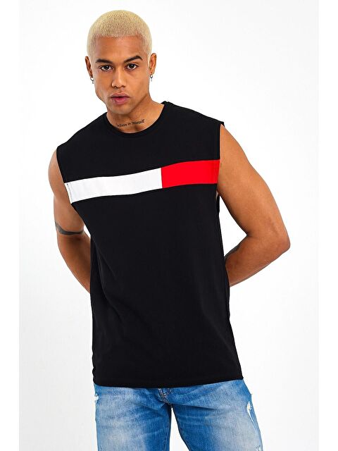 Süperlife Bisiklet Yaka Regular Fit Garnili Erkek Kolsuz Tişört SPR23AT346 - S000014691-19351