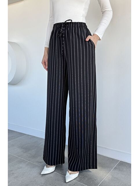 Gülseli Kadın Bel Lastikli Bağcıklı Bol Paça Pantolon