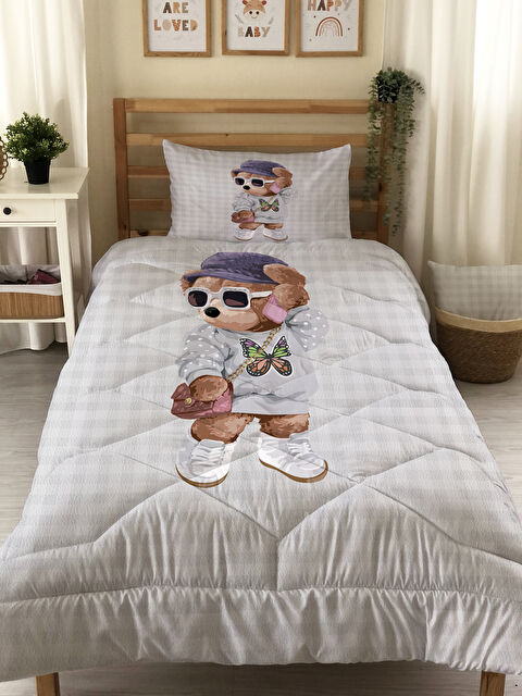 Evmila Çift Taraflı Teddy Desenli Kapitone Yorgan Tek Kişilik Kişilik Uyku Seti Çarşafsız - S000273963-23173