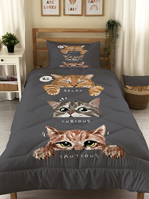 Evmila Çift Taraflı Desenli Kapitone Yorgan Tek Kişilik Kişilik Uyku Seti Çarşafsız - S000273964-23173