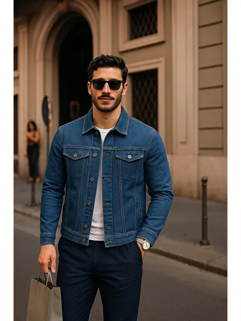 Comstar Erkek Günlük Mevsimlik Slim Fit Trend K.Mavi Jean Ceket