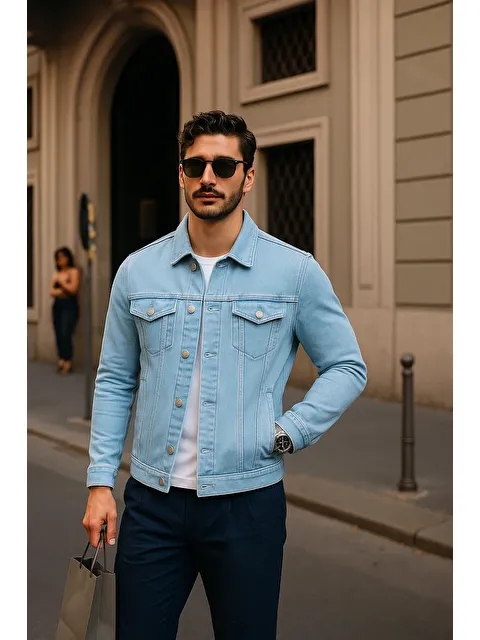 Comstar Erkek Günlük Mevsimlik Slim Fit Trend B.Mavi Jean Ceket