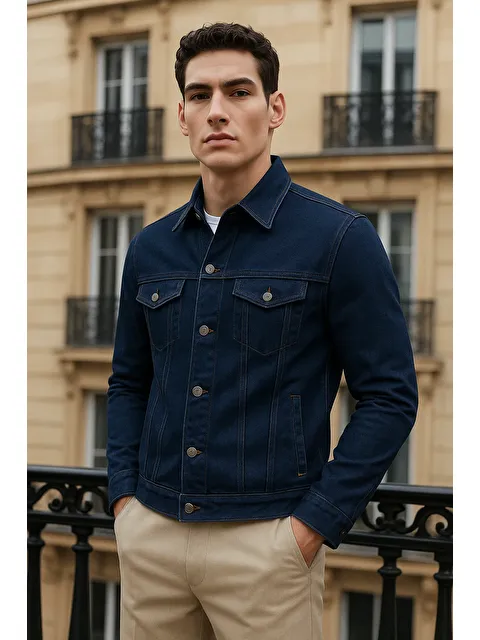 Comstar Erkek Günlük Mevsimlik Premium Trend Lacivert Jean Ceket