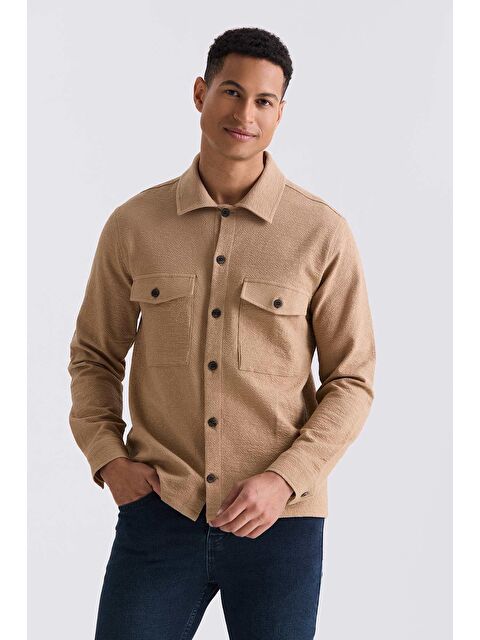 JAKAMEN Taba Slim Fit Düğmeli Yaka Cepli Spor Gömlek - S000495799-14955
