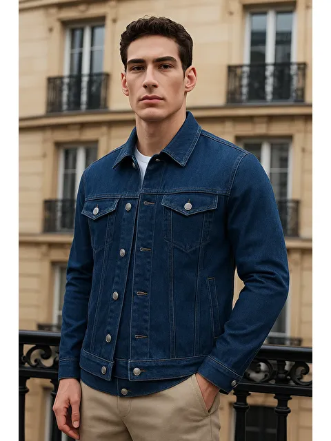 Comstar Erkek Günlük Mevsimlik Premium Trend K.Mavi Jean Ceket