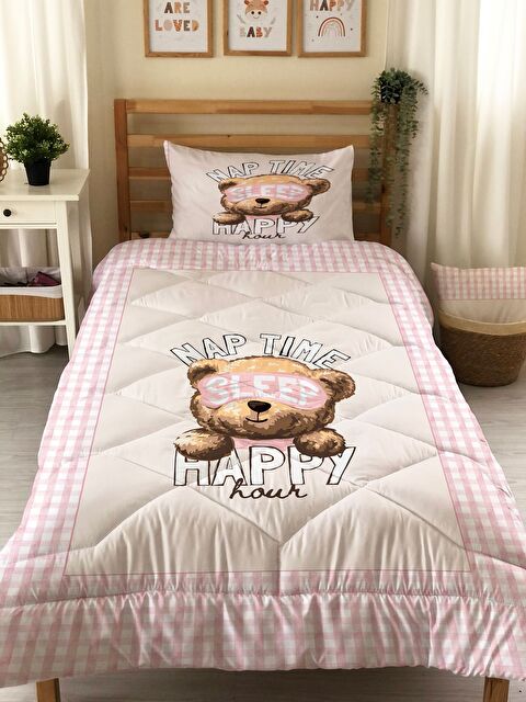 Evmila Çift Taraflı Teddy Desenli Kapitone Yorgan Tek Kişilik Kişilik Uyku Seti Çarşafsız - S000273967-23173