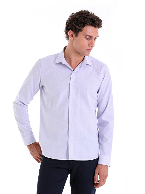 Hatemoğlu Lila Comfort Fit Çizgili Pamuklu Slim Yaka Uzun Kollu Casual Gömlek - S000288907-17878
