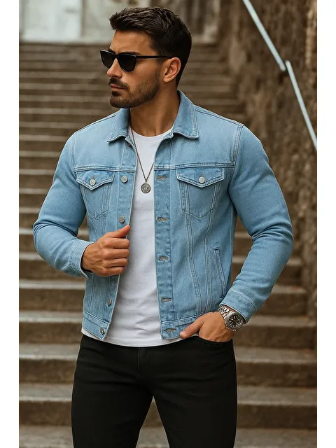Comstar Erkek Mevsimlik Basic Günlük Trend B.Mavi Jean Ceket