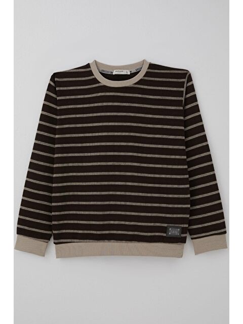 Breeze Erkek Çocuk Sweatshirt Arma Detaylı Çzgili Koyu Kahve (4-8 Yaş) - S000507696-29704