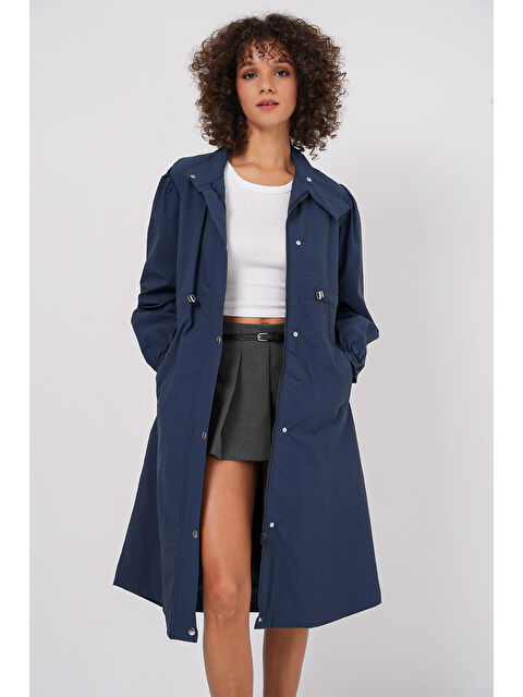 Bigdart 5939 Astarlı Uzun Trençkot - Lacivert - S000298974-21164