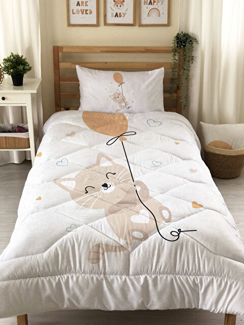 Evmila Çift Taraflı Kedi Desenli Kapitone Yorgan Tek Kişilik Kişilik Uyku Seti Çarşafsız - S000273987-23173