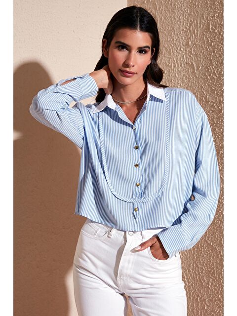Lela Çizgili Relaxed Fit Önü Parçalı Gömlek 67044632S4 - S000162602-17234