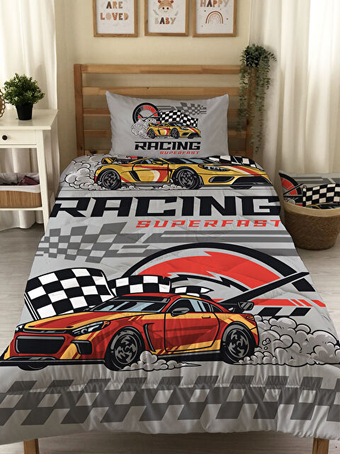 Evmila Çift Taraflı Araba Desenli Kapitone Yorgan Tek Kişilik Kişilik Uyku Seti Çarşafsız - S000273989-23173