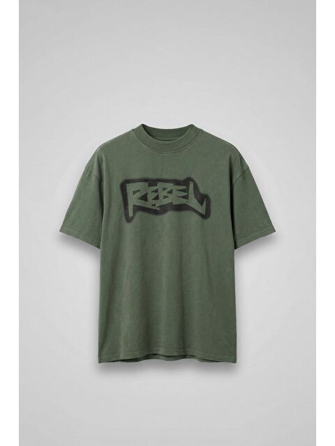Abluka Online Erkek Baskılı Yıkamalı Premium Oversize T-Shirt Haki - S000506845-18547