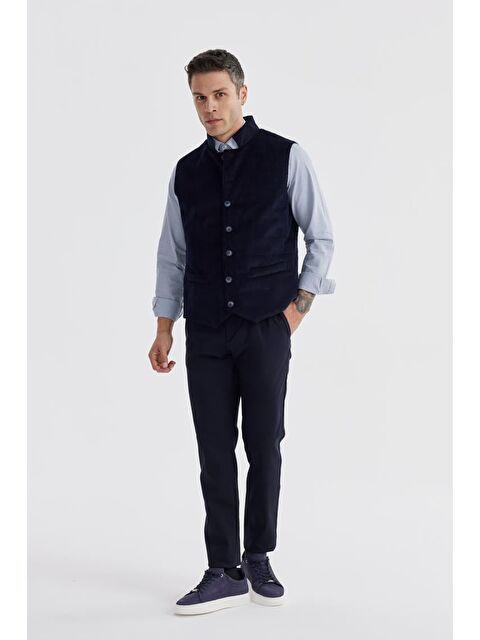 JAKAMEN Lacivert Hakim Yaka Çift Taraflı Slim Fit Yelek - S000496558-21164