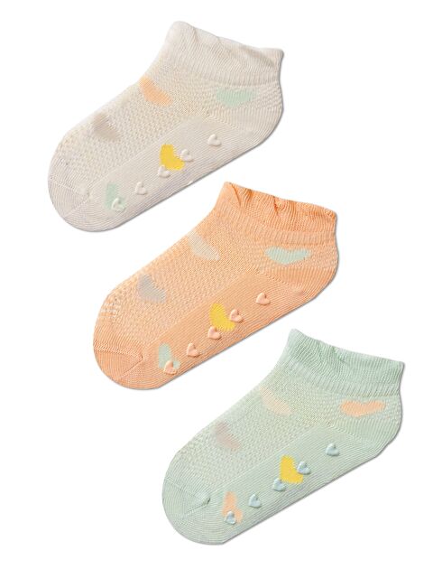 Katia And Bony Kız Çocuk Kalp Desenli İçi Hava Alan 3'lü Patik Çorap - S000159443-18194