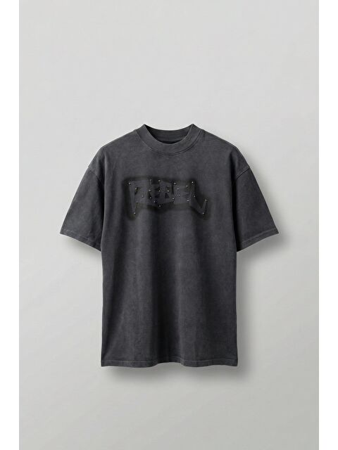 Abluka Online Erkek Baskılı Yıkamalı Premium Oversize T-Shirt Siyah - S000506845-19351