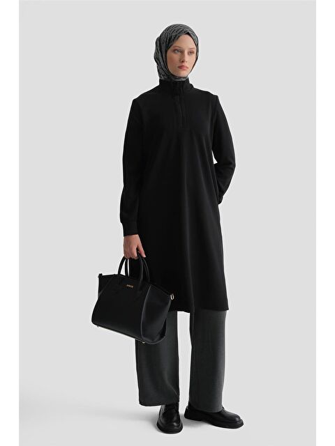 ARMİNE Fermuar Detaylı Basic Tunik Siyah