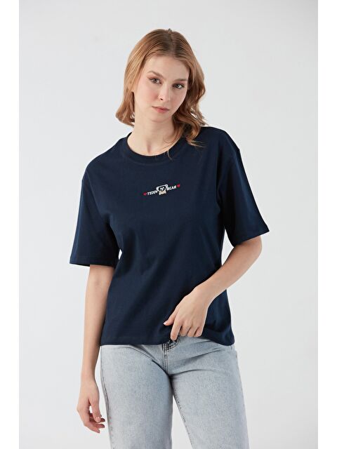 Fullamoda Teddy Bear Yazı Nakışlı Bisiklet Yaka Tişört - S000386673-21164