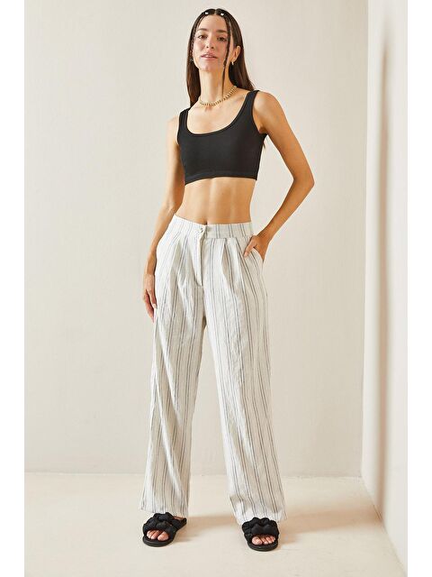 Xhan Beyaz Çizgili Palazzo Pantolon 5YXK5-48841-01 - S000237629-20063