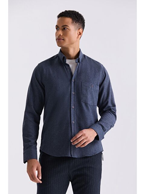 JAKAMEN Lacivert Slim Fit Düğmeli Yaka Gömlek - S000495804-21164