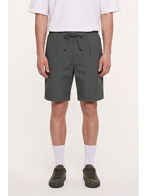 Sabri Özel Giotelli Erkek Haki Normal Kesim Regular Fit Pamuklu Yan Cep Bel Lastikli Şort