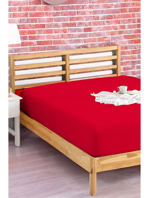 UPSTYLE Penye Lastikli Çarşaf Pamuklu Jersey Süper Battal Kişilik 200x200cm Bordo - S000360979-19951