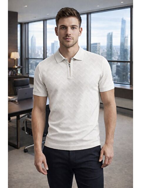 Tarz Cool Erkek Slim Fit Fermuarlı Polo Yaka Triko Tişört